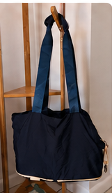 The Hollydaz navy foldable dog carrier with beige trim, studio product shot